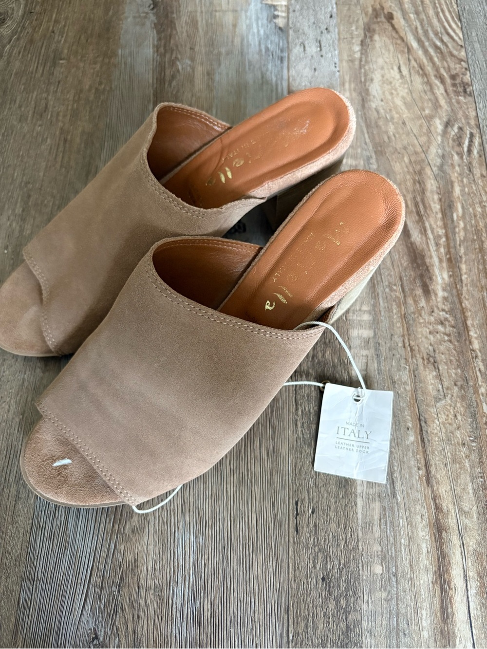 Suede Open-Toe Slip-On Mule in Taupe